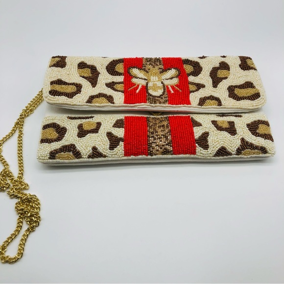 Handmade Beaded Animal Print and Bee Clutch or Crossbody - Picture 2 of 5
